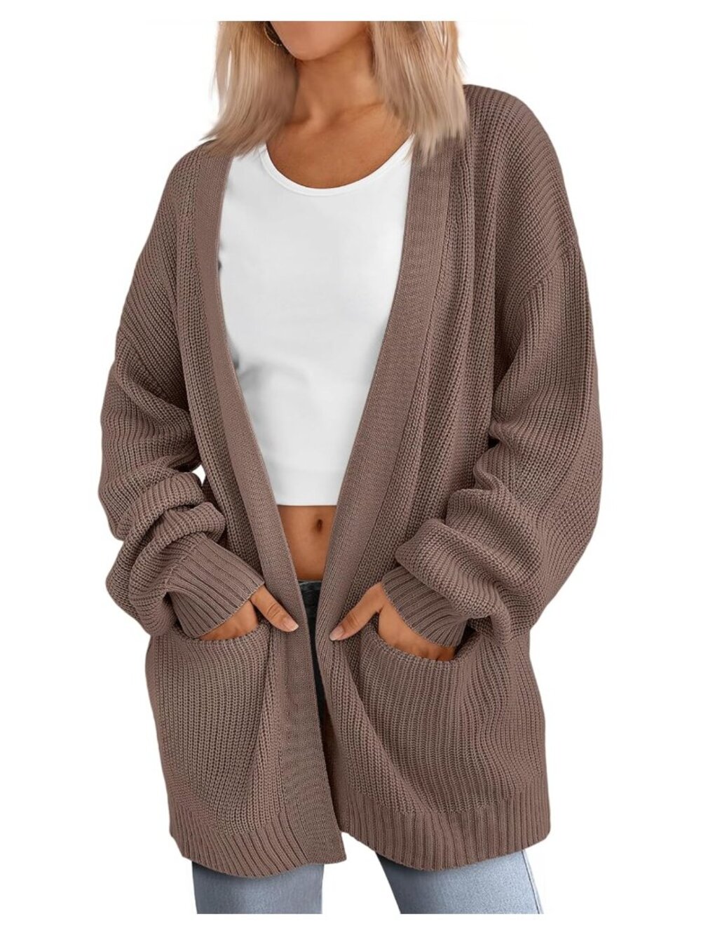 Oversized Knit Cardigan Sweater with Pockets Long Sleeve Fall Layering